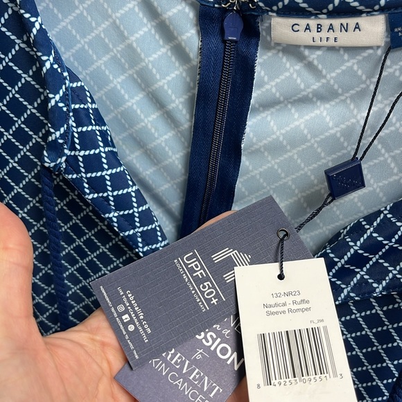 NWT Cabana Life Nautical Navy Ruffle Sleeve Romper. UPF 50. - Picture 9 of 9